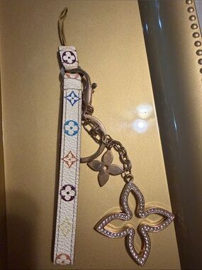 Louis Vuitton White Multicolor Floral Charm Wristlet Keychain